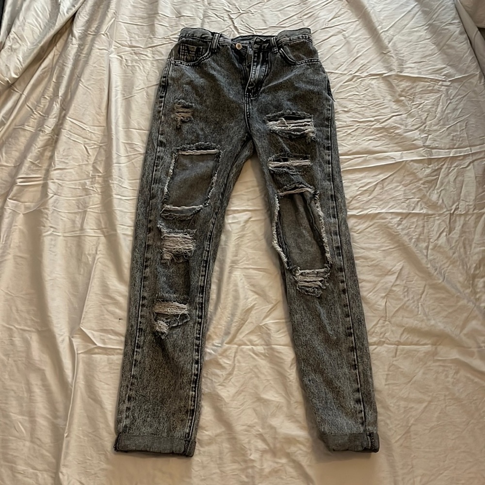 Black acid wash womens jeans